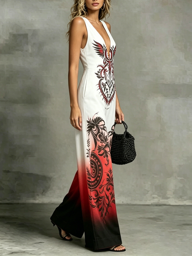 1774091 Jumpsuits met hoge taille, losse zakken en print met V-hals