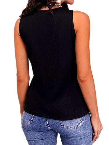 1751553 Loose Sleeveless Contrast Color Sequined Shiny Split-Joint Collarless Tank