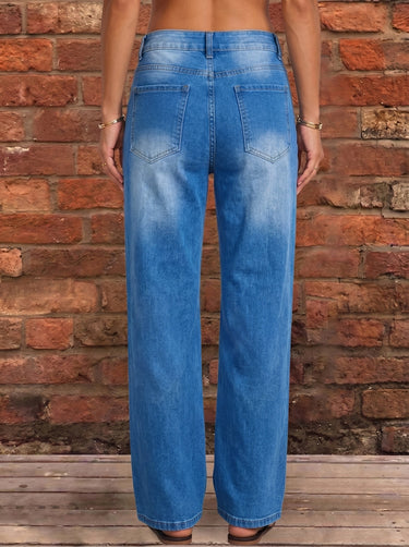 1781267 High Waisted Wide Leg Buttoned Hollow Pockets Split-Joint Jean Pants Bottoms