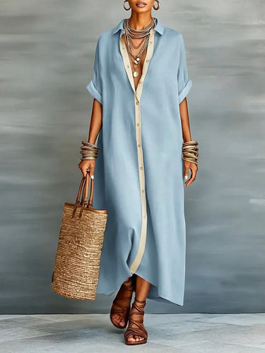 Loose Short Sleeves Buttoned Pockets Split-Joint Lapel Maxi Dresses Uoozee official Loose Short Sleeves Buttoned Pockets Split-Joint Lapel Maxi Dresses Uoozee official