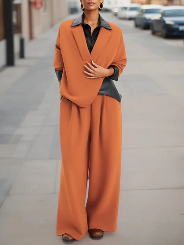 High Waisted Wide Leg Elasticity Pleated Solid Color Pants Trousers