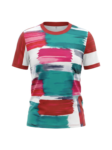 Skinny T-shirts met ronde hals en korte mouwen in contrasterende kleuren en geruite print