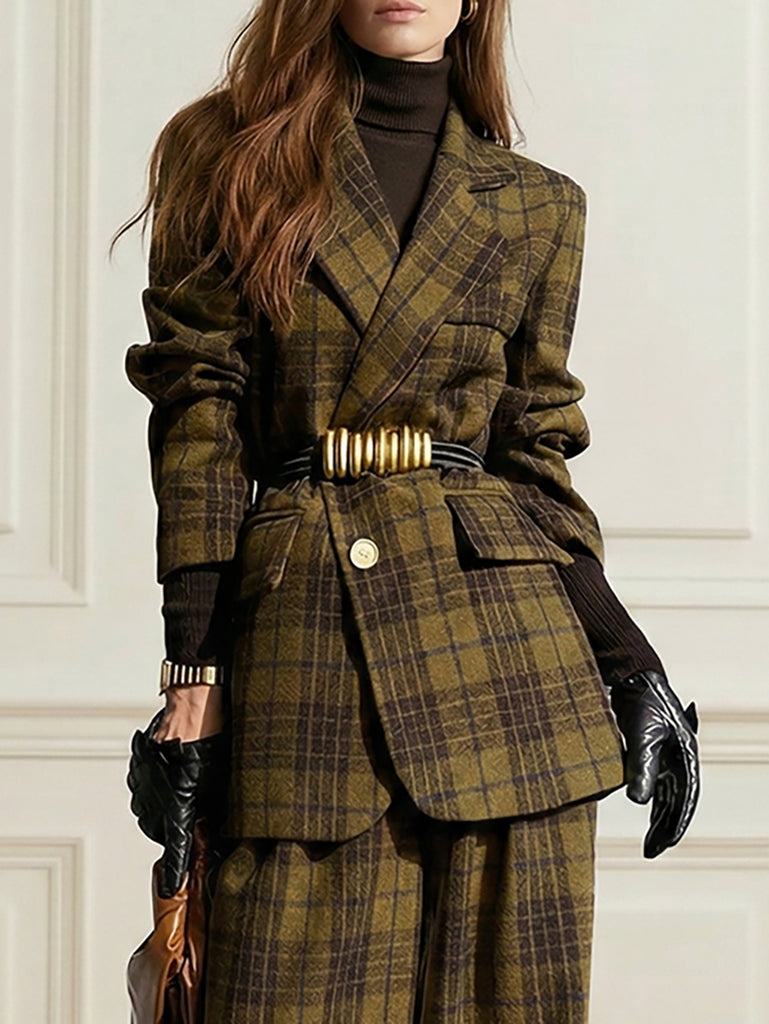 Plaid Split-Joint Lapel Jackets Woolen Coat – Uoozee official