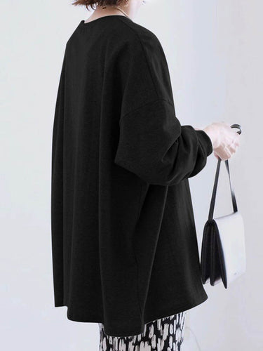 1740472 Long Sleeves Loose Solid Color Sweatshirt Tops