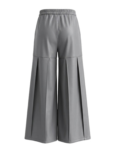 Pantaloni a gamba larga con cerniera tinta unita con tasche a pieghe elastiche a vita alta