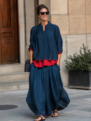Solid Color Pockets Wide Leg Loose Trousers Pants