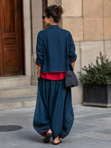 Solid Color Pockets Wide Leg Loose Trousers Pants