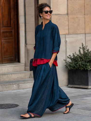 Solid Color Pockets Wide Leg Loose Trousers Pants