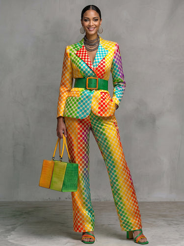 Polka-Dot No Belt Contrast Color Colorful Long Sleeves Notched Collar Outerwear Blazer