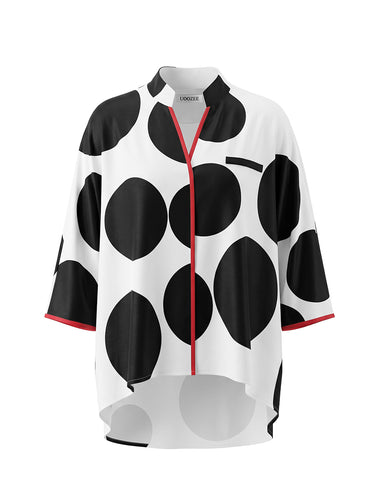 Polka-Dot Contrast Color Three-quarter Sleeves Loose Stand Collar Blouses&shirts Tops