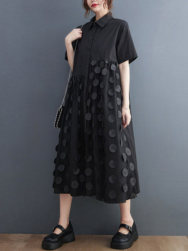 Abito da camicia midi a slitta a pois sciolti casual originale