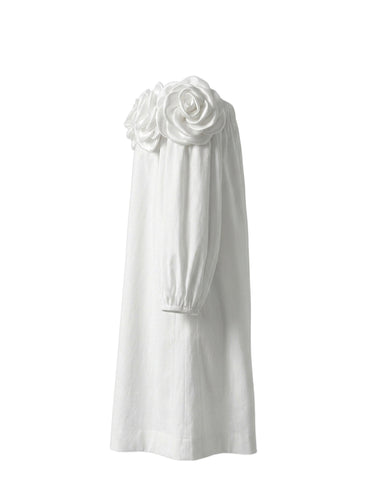 Half Sleeves Loose Pockets Solid Color Three-Dimensional Flower Off-The-Shoulder Mini Dresses