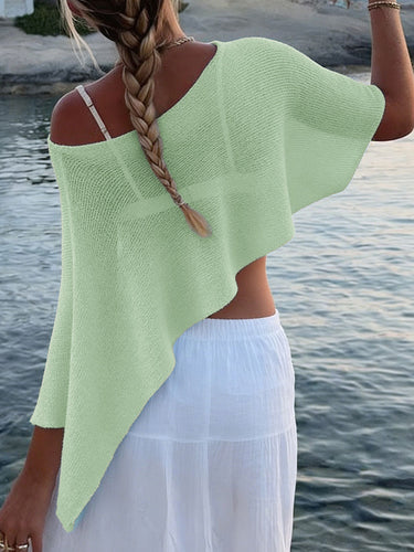 1747145 Irregularity Loose See-Through Solid Color One-Shoulder Cape