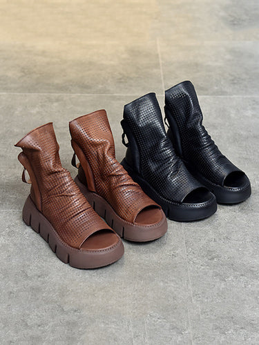 1133250 High-Top Open Toe Mesh Zipper Platform Shoes Sandals