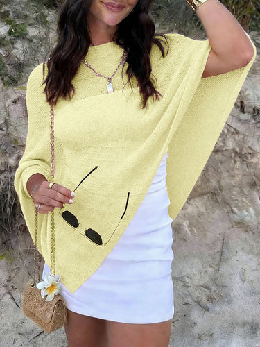 1747142 Irregularity Loose See-Through Solid Color One-Shoulder Cape