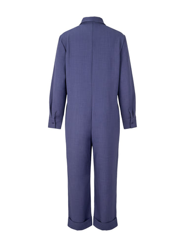 Long Sleeves Loose Solid Color Zipper Lapel Jumpsuits