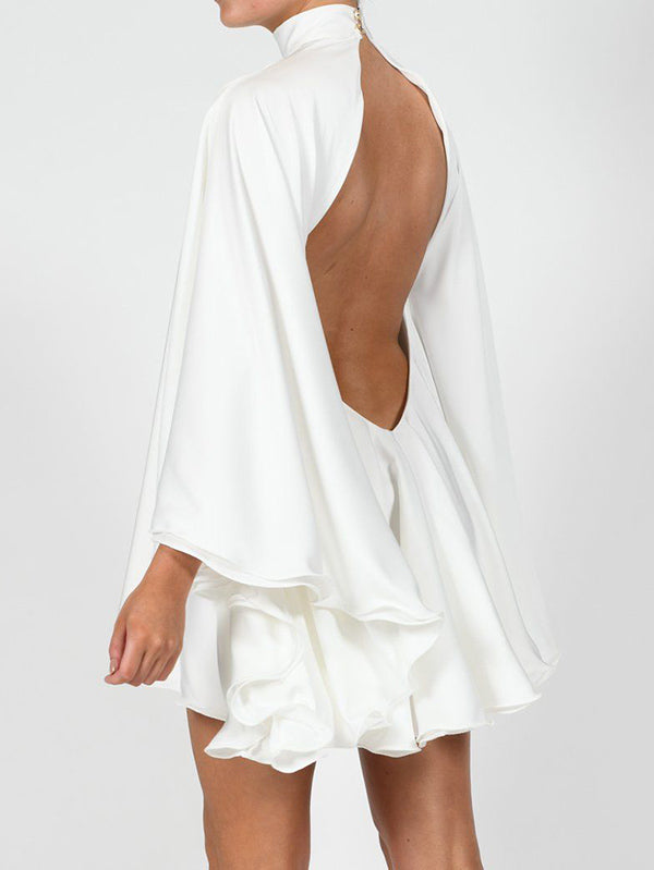 backless flared dress Halter Ruched Backless Flared Pocket Long Dress Ooins