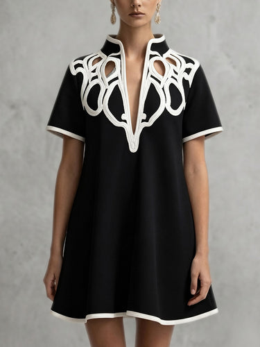 A-Line Loose Contrast Color V-Neck Mini Dresses