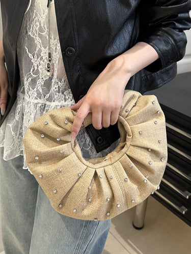 1747907 Geometric Pleated Rhine Stones Evening Bags & Clutches