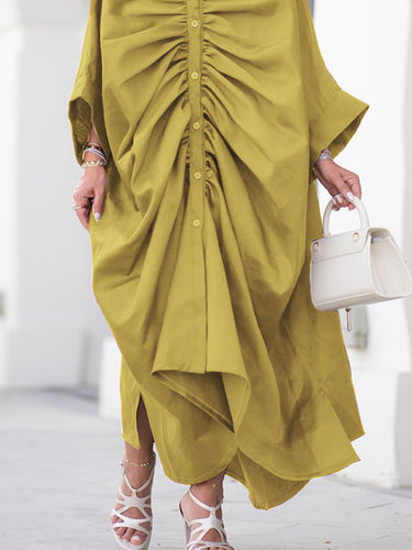 loose long sleeve dress Elegant V-Neck Maxi flowing movement and a style suited to weddings Uoozee-official Long Sleeves Loose Buttoned