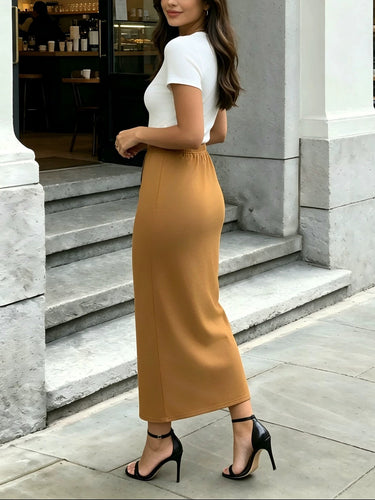 1784388 Bodycon High Waisted Solid Color Zipper Skirts Bottoms