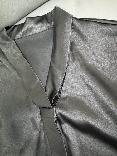 1728954 Long Sleeves Loose Solid Color Split-Joint Streamer Scarf Collar Blouses&Shirts Tops