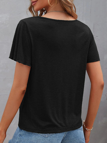 Loose Plus Size Hollow Solid Color Split-Joint V-Neck T-Shirts Tops