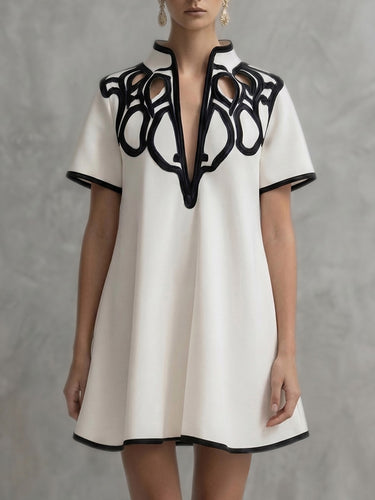 A-Line Loose Contrast Color V-Neck Mini Dresses