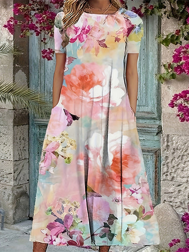 Bolsillos de estampado de flores sueltos de línea
