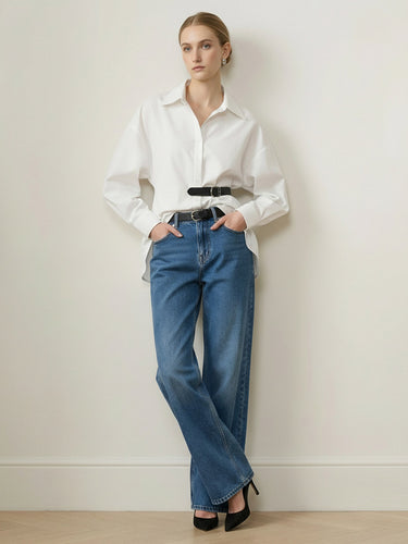 1745605 Long Sleeves Loose Belted Buttoned Contrast Color Split-Joint Lapel Blouses&Shirts Tops