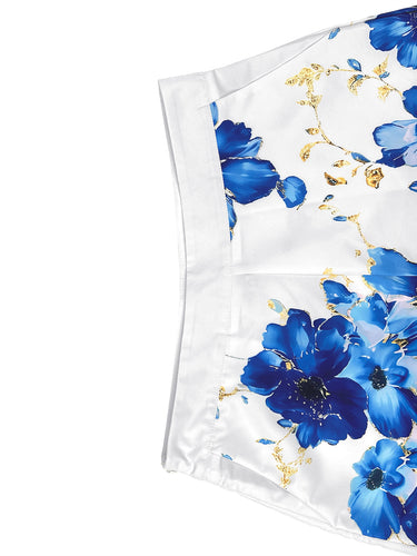 Loose Wide Leg Flower Print Pockets Shorts Bottoms