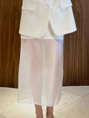 1748592 Elasticated Waist High Waisted Layered See-Through Solid Color Split-Joint Skirts Bottoms