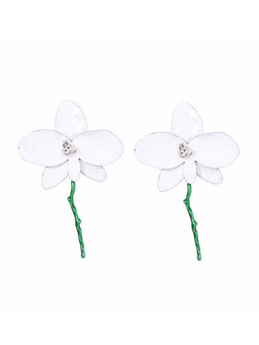 1715048 Flower Shape Rhinestone Shiny Earrings Accessories