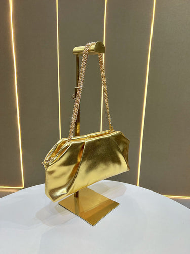 1739576 Chains Pleated Solid Color Zipper Evening Bags & Clutches Shoulder Bags