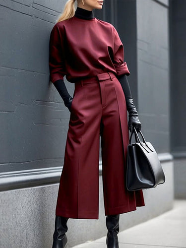 Long Sleeves Loose Solid Color Round-Neck Hoodies&Sweatshirt Tops