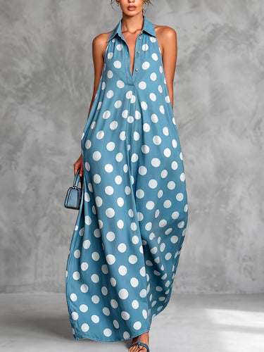 line and dot pleated dress Exquisite Polka Dot Print Pleated A-Line Maxi Dress Likemychoice