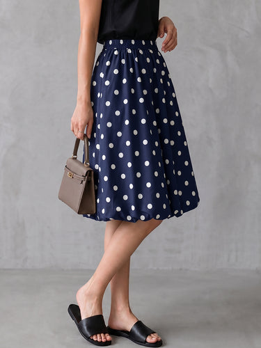 1776307 High Waisted Loose Contrast Color Elasticity Pleated Polka Dot Cropped Trousers