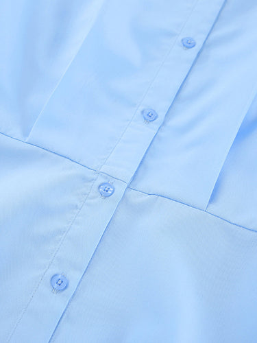 1742196 Long Sleeves Loose Buttoned Solid Color Split-Joint Twist Lapel Mini Dresses Shirt Dress