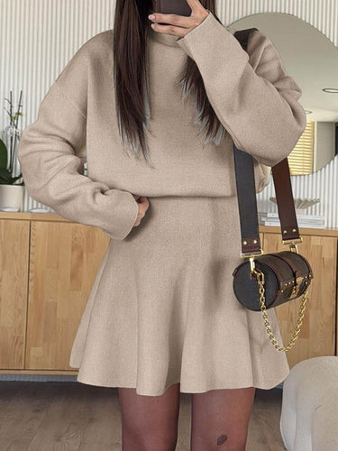 1732154 A-line High Waisted Elasticity Solid Color Round-neck Mini Dresses Sweater Dresses