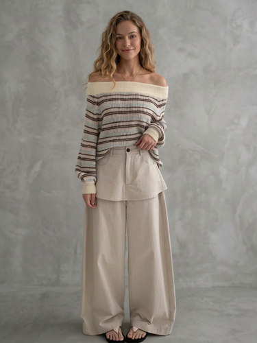 1772689 False Two High Waisted Buttoned Pockets Solid Color Pants