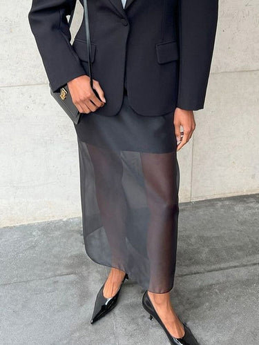 1740887 Bodycon High Waisted See-Through Solid Color Split-Joint Skirts Bottoms