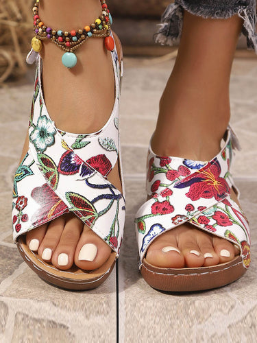 1782371 Contrast Color Hollow Open Toe Sandals