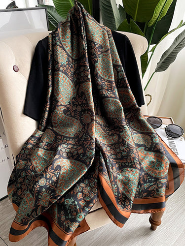 Vintage floraldruckgedruckte Seide Nachahmung Schal