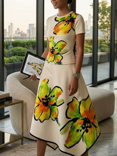 1761645 A-Line High Waisted Flower Print Pockets Skirts Bottoms