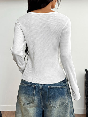 1718089 Long Sleeves Skinny Buttoned Solid Color Round-Neck Blouses&Shirts Tops