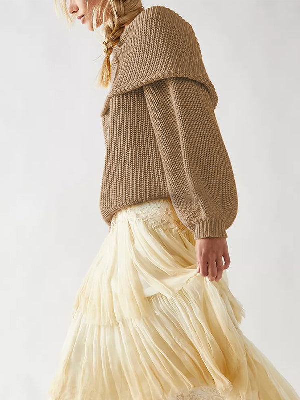 Long Sleeves Loose Split-Joint Round-Neck Sweater Tops