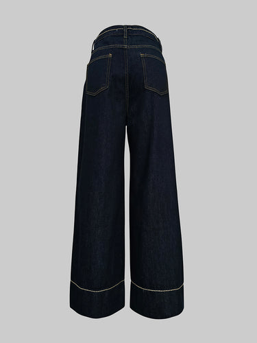 High Waisted Wide Leg Pockets Jean Pants Bottoms