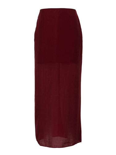 1740865 Bodycon High Waisted See-Through Solid Color Split-Joint Skirts Bottoms