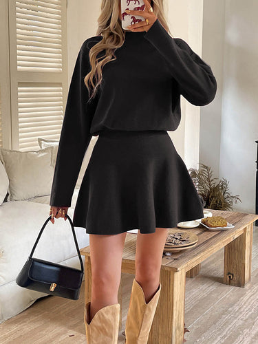 1732160 A-line High Waisted Elasticity Solid Color Round-neck Mini Dresses Sweater Dresses