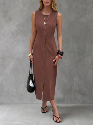 Sleeveless Button Front Midi Dress Uoozee official Sleeveless Button Front Midi Dress Uoozee official